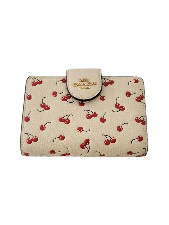 Coach Handbags - Coach CFA19 Medium Corner Zip Cherry Print Bifold Wallet Chalk Multi Leather